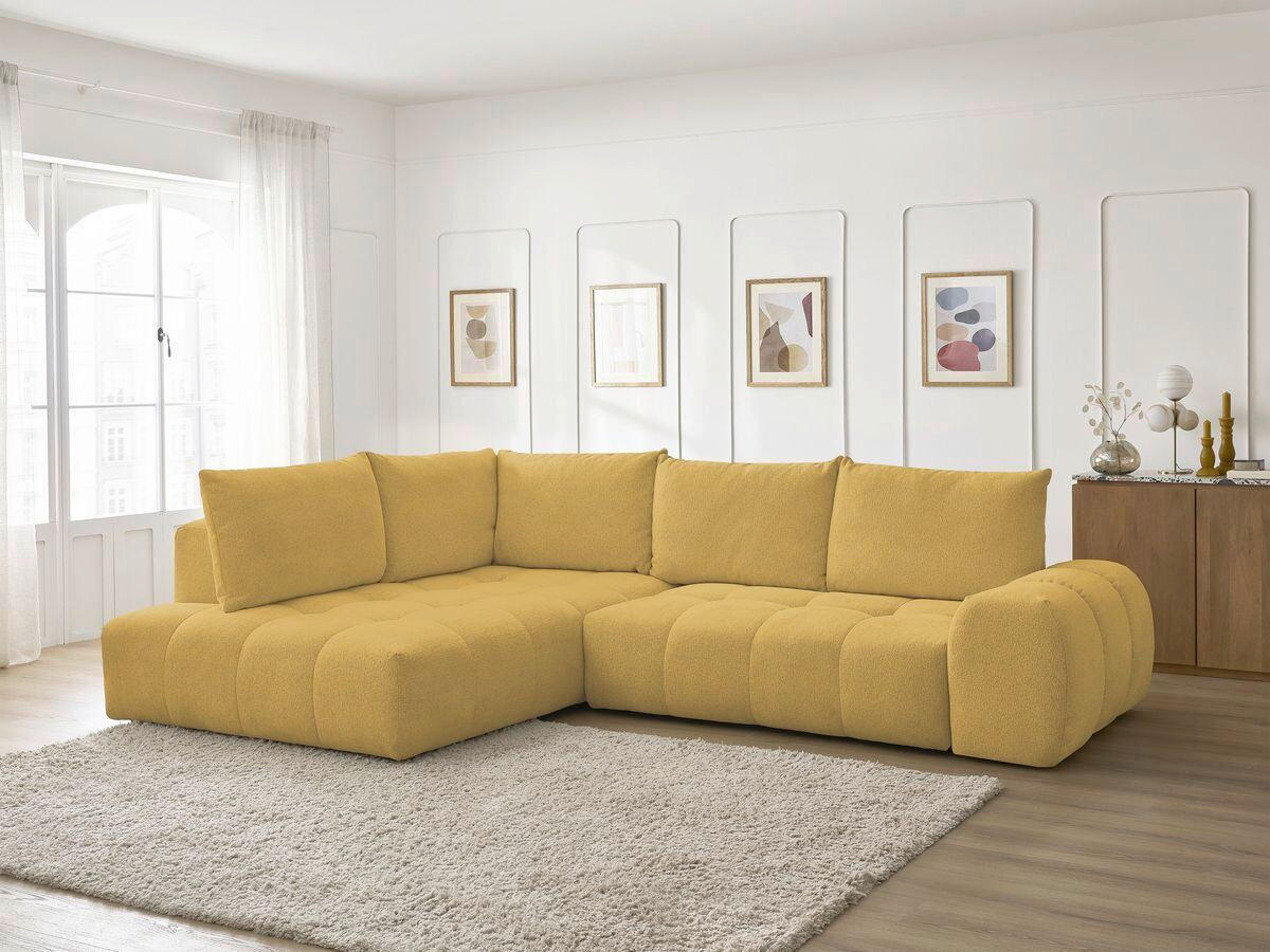 ECKSCHLAFSOFA EVEREST  mit Rücken echt, Armteil links, Armteil rechts Flachgewebe Gelb  - Gelb/Schwarz, MODERN, Kunststoff/Textil (320/212cm)