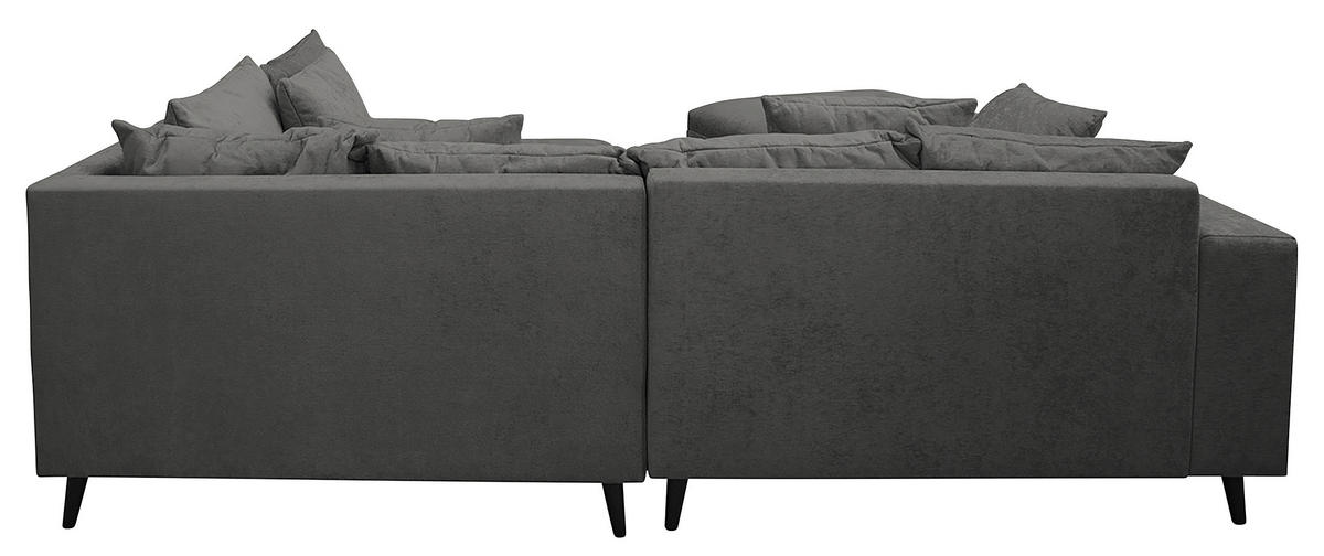 Ecksofa inkl. Hocker in Flachgewebe Grau  - Schwarz/Grau, Design, Holz/Textil (247/174cm) - MID.YOU