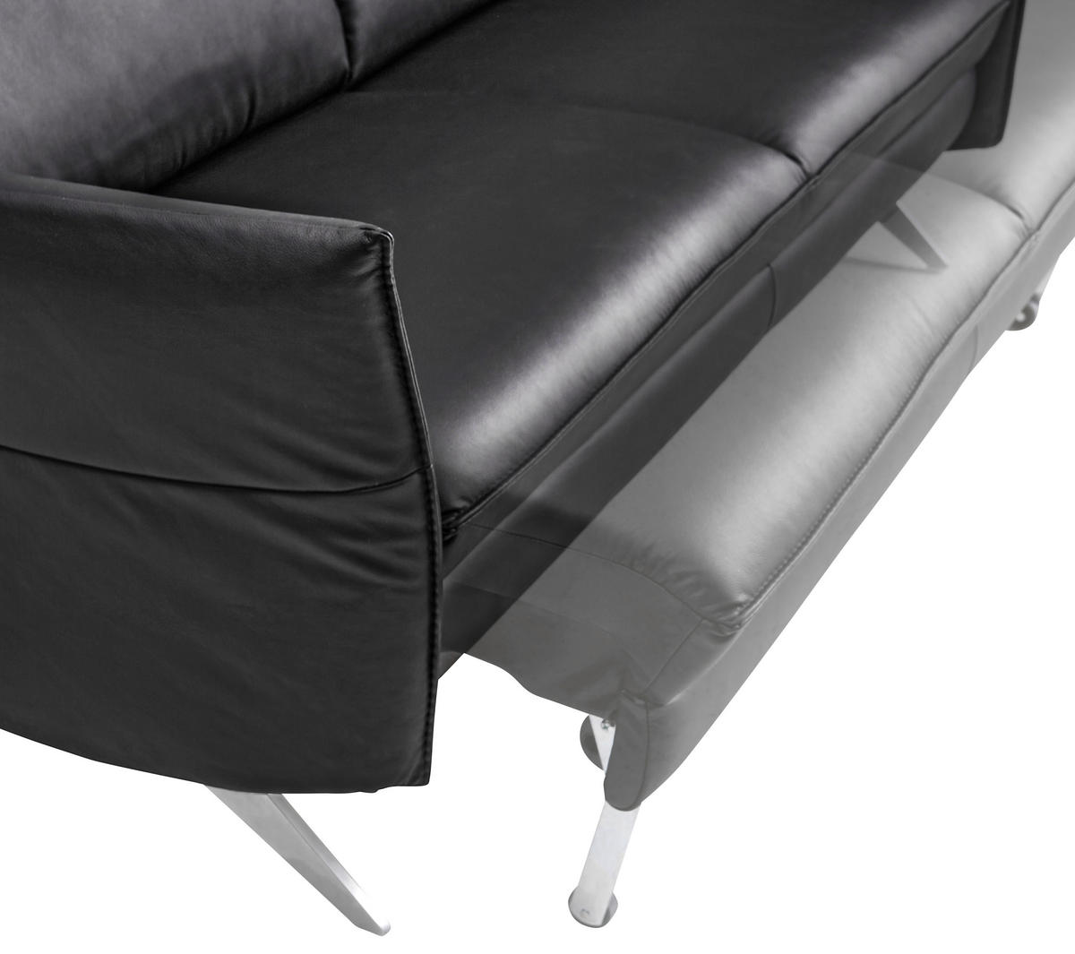 2,5-SITZER in Echtleder Schwarz  - Edelstahlfarben/Schwarz, Design, Leder/Metall (188/85/93cm) - Himolla Komfortklass
