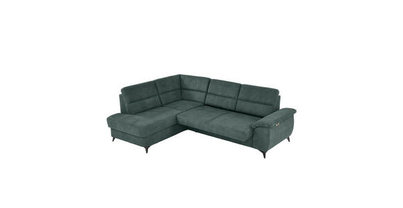 WOHNLANDSCHAFT Dunkelgrün Lederlook - Dunkelgrün/Schwarz, KONVENTIONELL, Textil/Metall (194/257cm) - Cantus