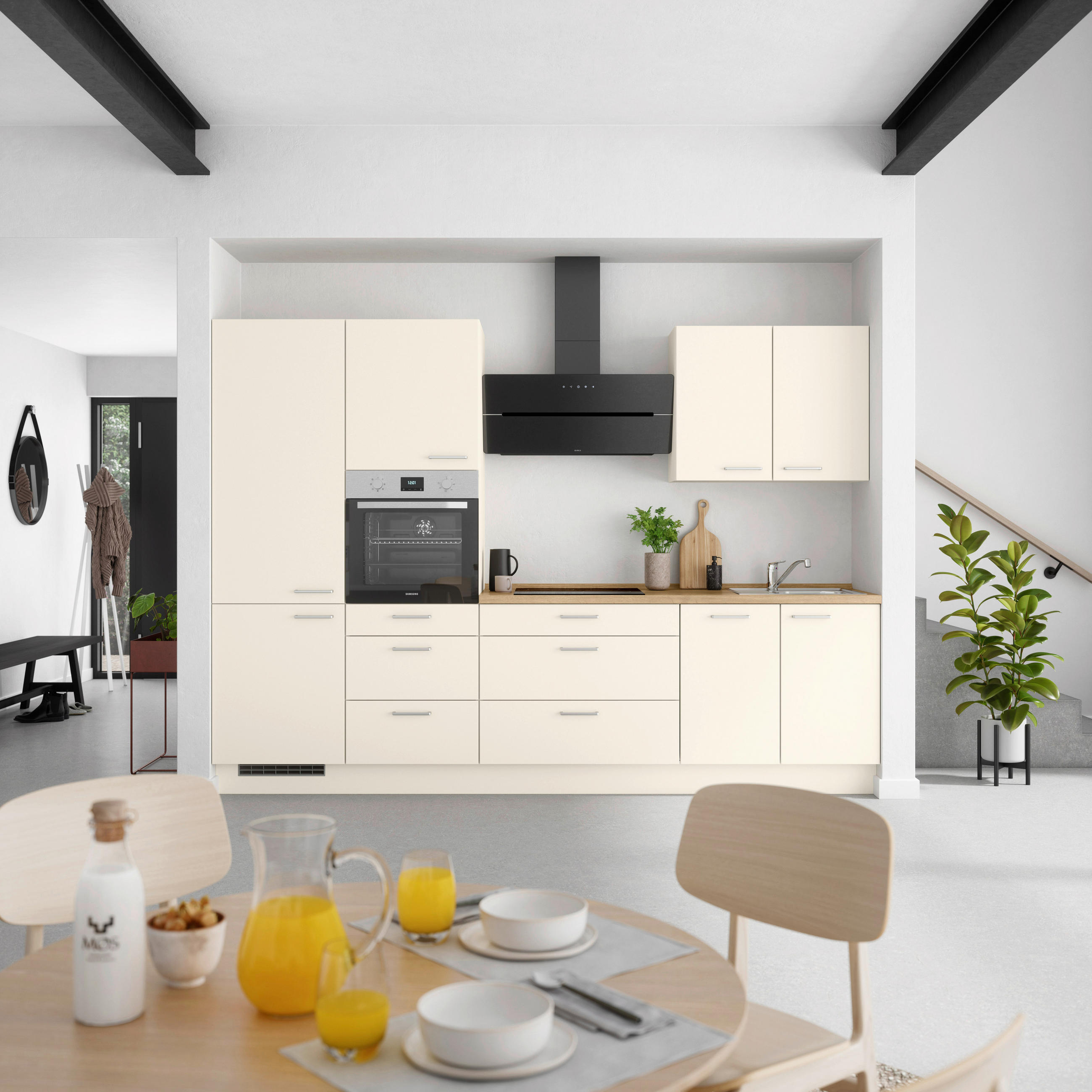 KÜCHENBLOCK 300 cm   in Eichefarben, Magnolie  - Edelstahlfarben/Eichefarben, MODERN, Holzwerkstoff/Metall (300cm) - Nobilia