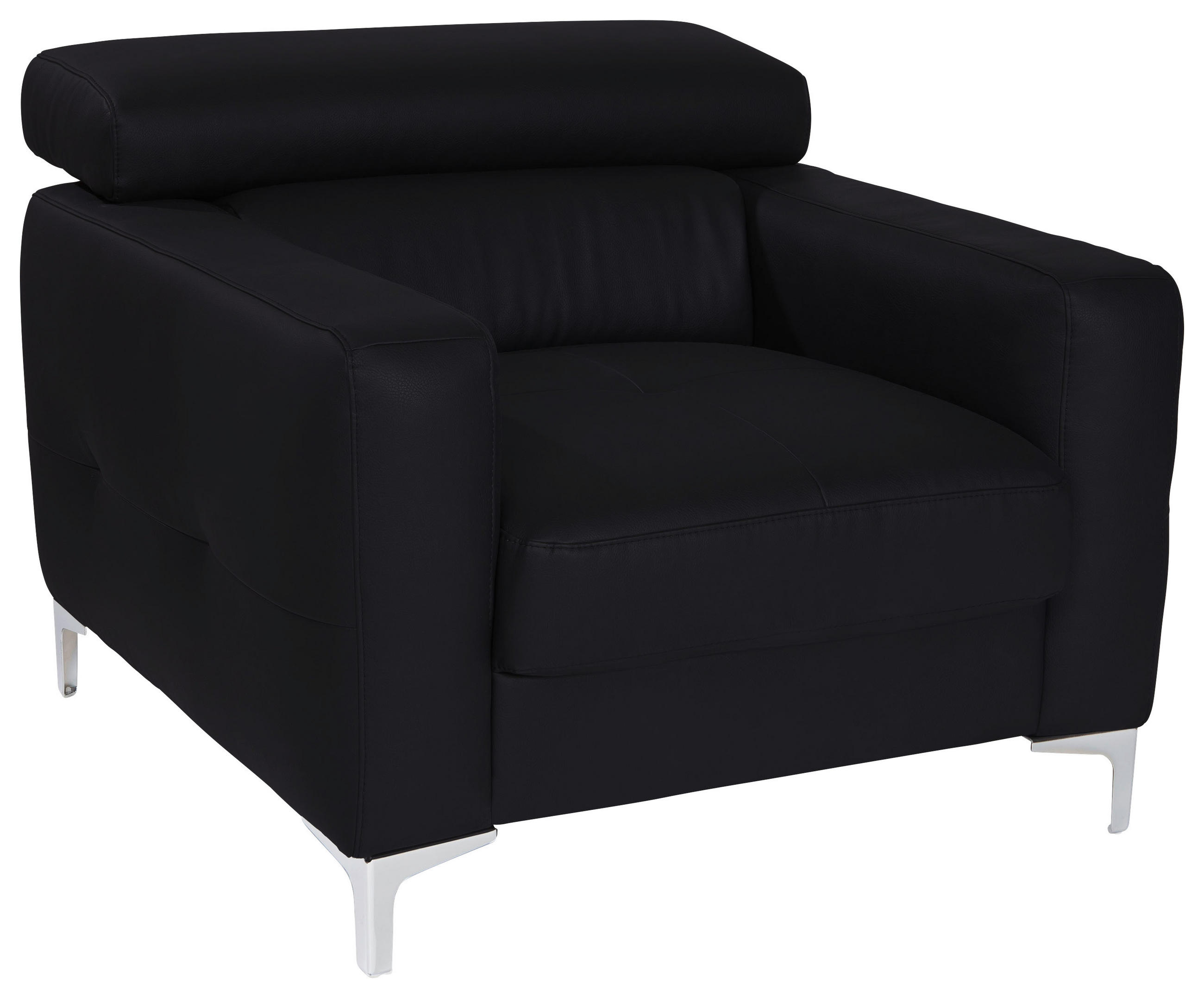 SESSEL Echtleder Schwarz    - Chromfarben/Schwarz, Design, Leder/Metall (99/78-92/106cm) - Livetastic