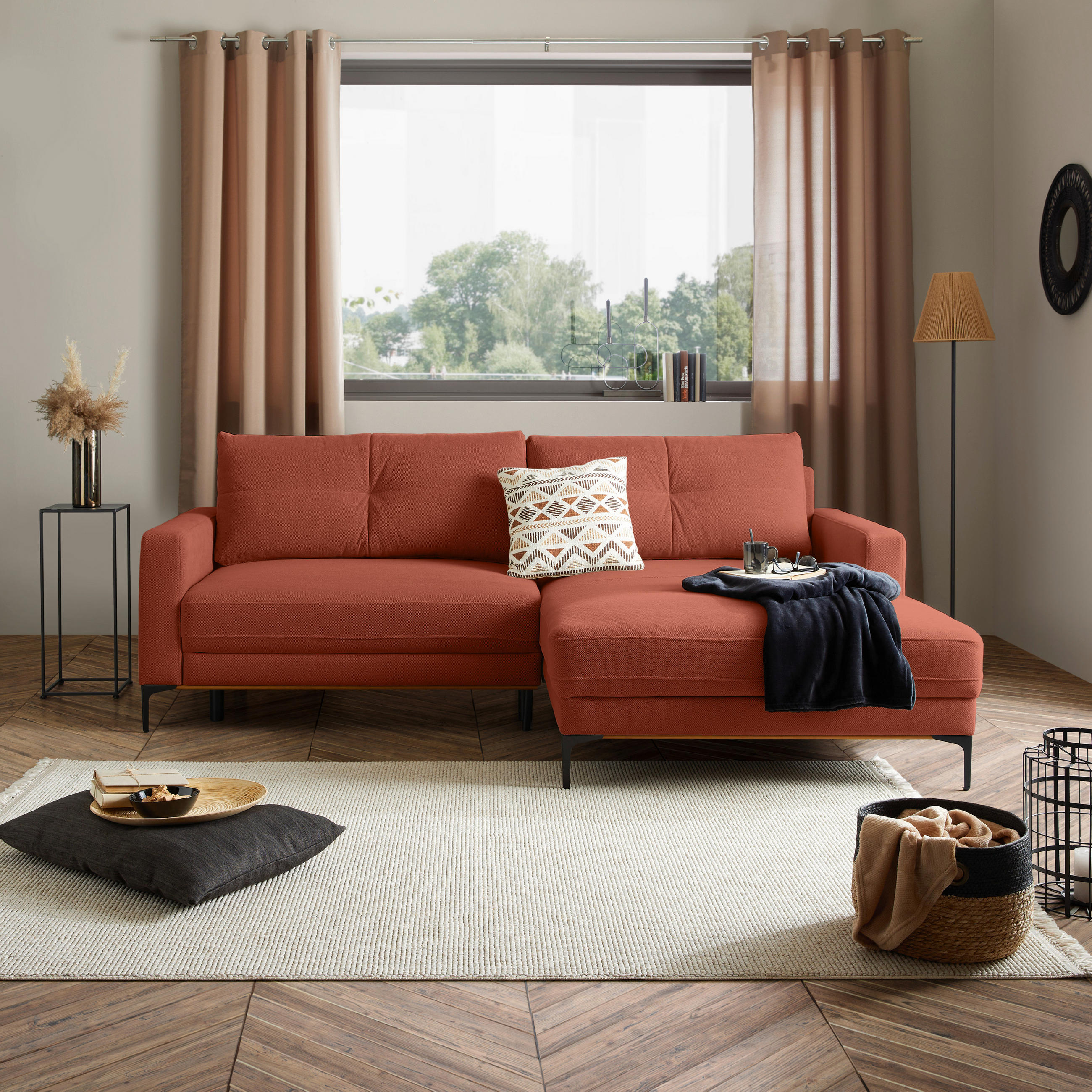 ECKSOFA in Rostfarben  - Rostfarben/Schwarz, Modern, Textil/Metall (238/162cm) - Ondega