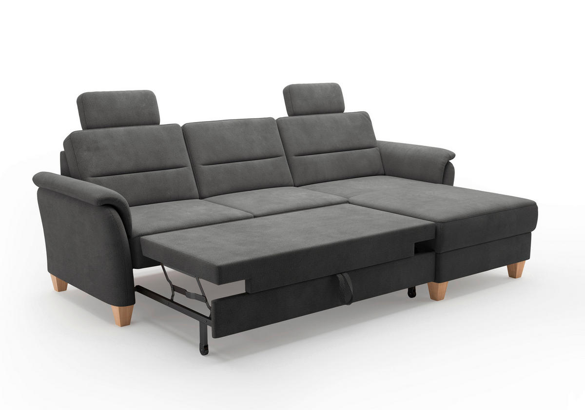 ECKSOFA in Flachgewebe Schwarz  - Eichefarben/Schwarz, Konventionell, Holz/Textil (244/163cm) - Sit & More