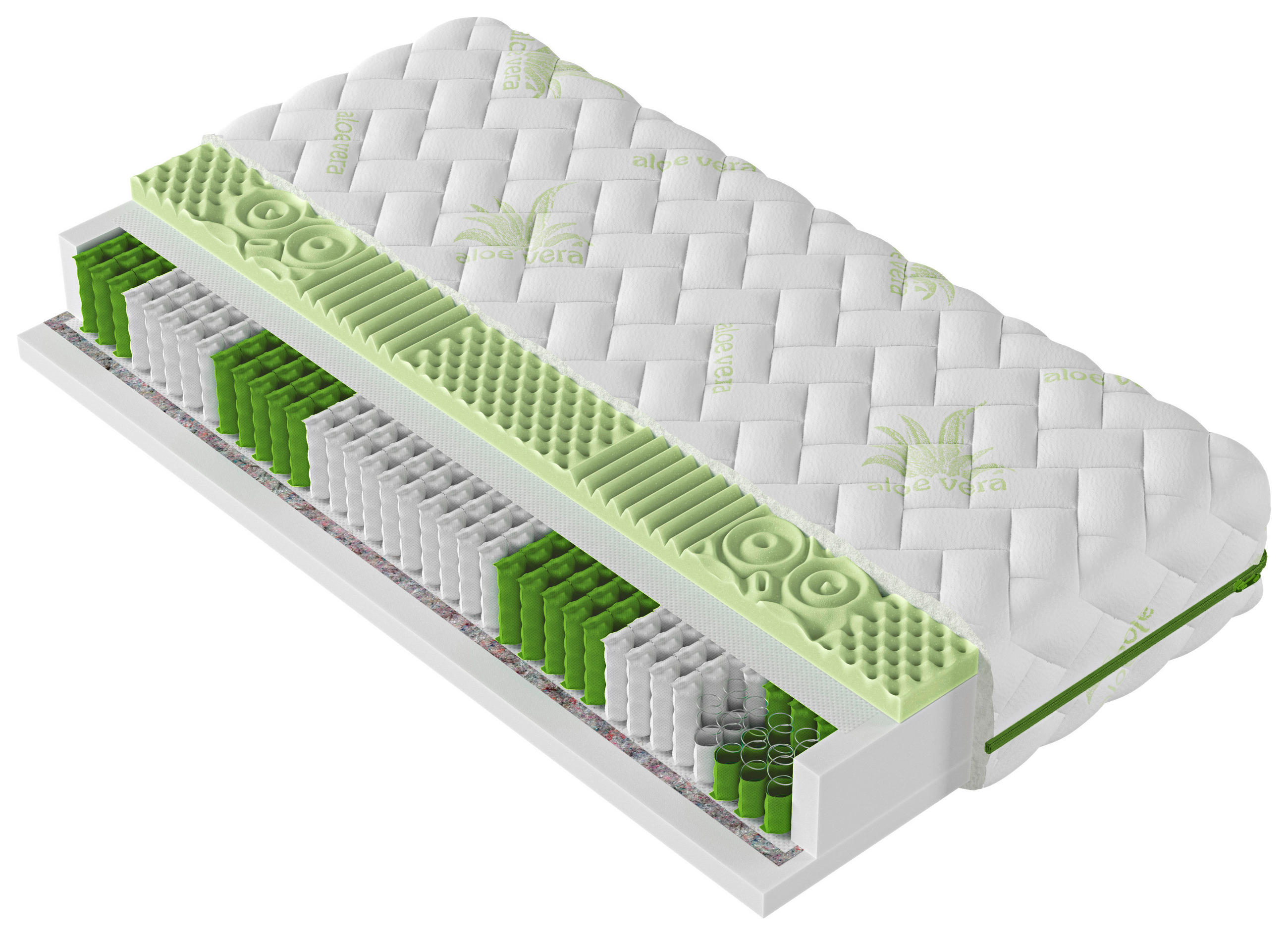 Thumbnail - P & B Taschenfederkernmatratze Aloe Soft, Grün, Weiß, Textil, H2 + H3, 160x210 cm, Made in EU, Über- und Sondergrößen er...