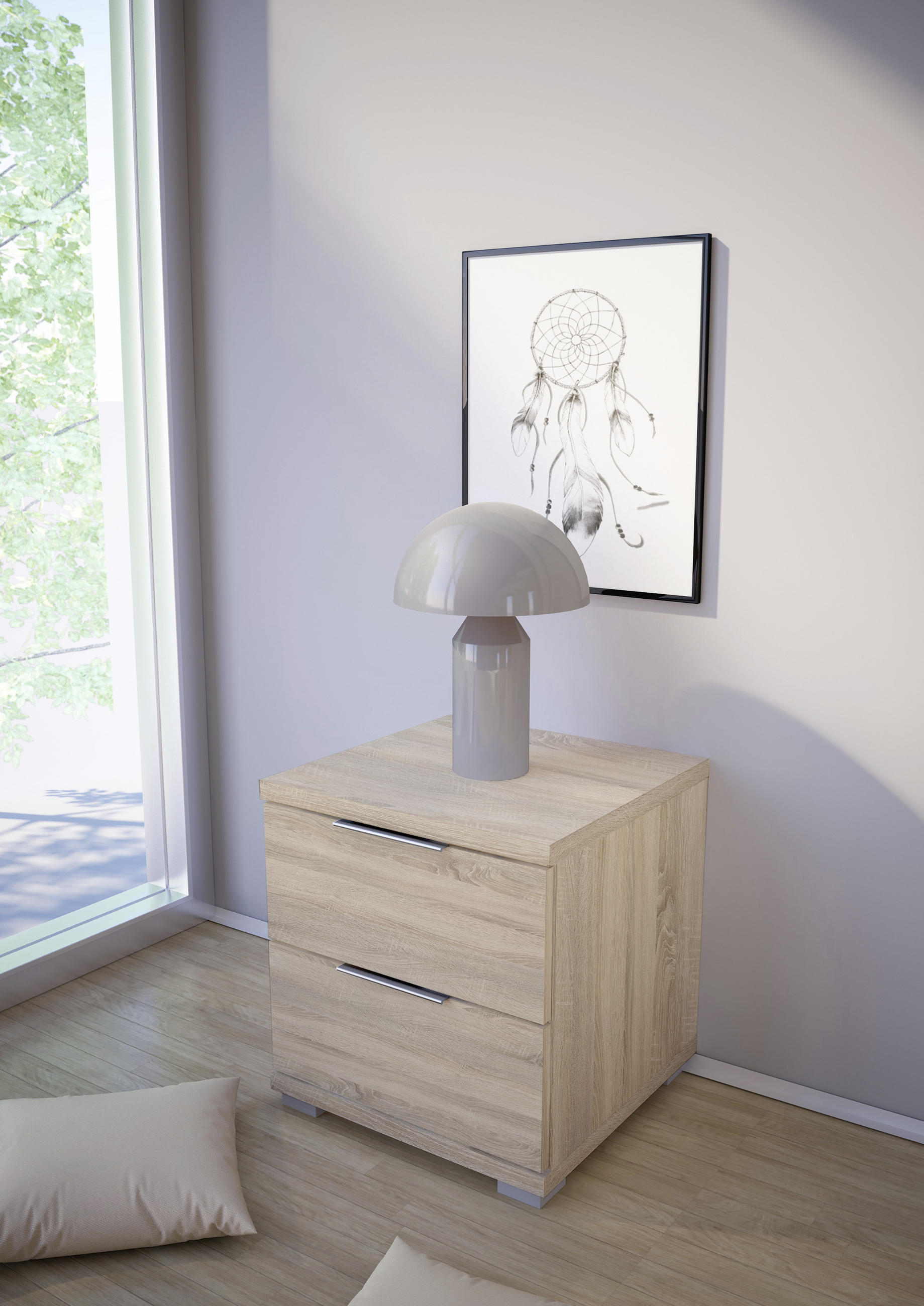 NACHTKÄSTCHEN in Eichefarben  - Eichefarben/Silberfarben, Basics, Holzwerkstoff/Kunststoff (46/43/42cm) - P & B
