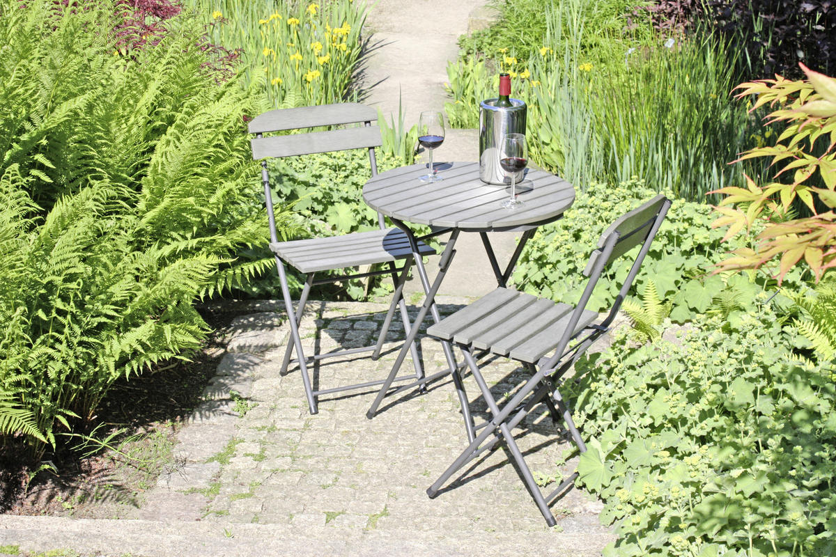 BALKONSET  - Hellgrau/Grau, MODERN, Kunststoff/Metall (160/83/160cm) - Gardenson