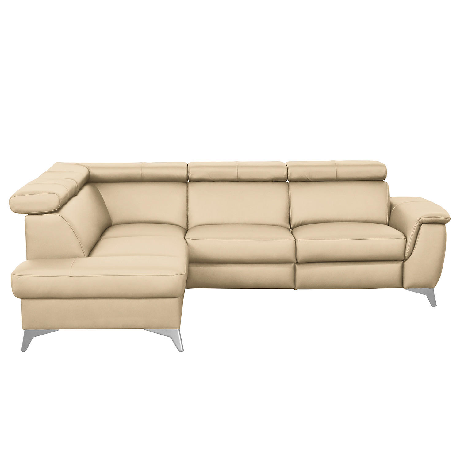 ECKSOFA Beige Echtleder Lederlook  - Chromfarben/Beige, Design, Leder/Textil (197/257cm) - Livetastic