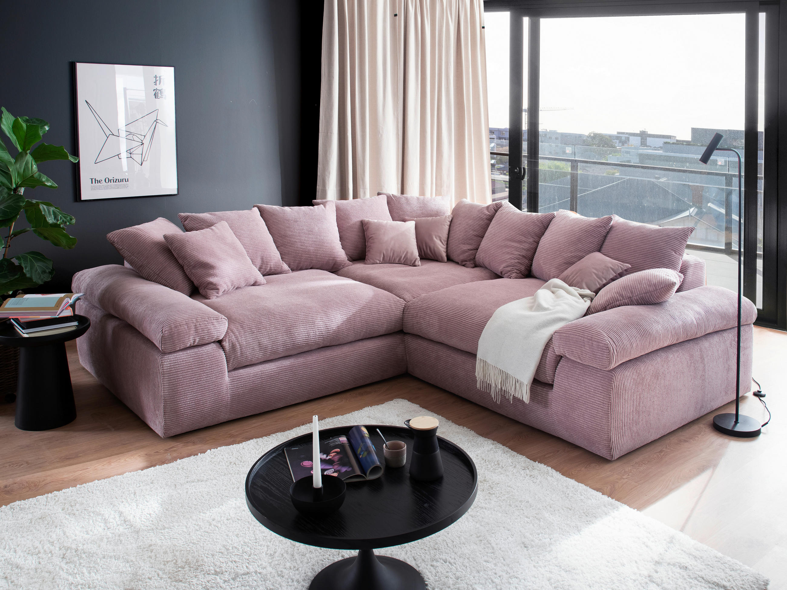 ECKSOFA Rosa Cord  - Schwarz/Rosa, Design, Kunststoff/Textil (284/284cm) - Carryhome