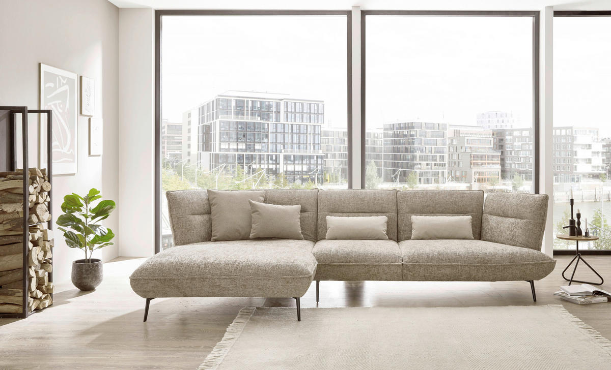 ECKSOFA in Flachgewebe Taupe  153/339 cm  - Taupe/Schwarz, Design, Textil/Metall (153/339cm) - Moderano