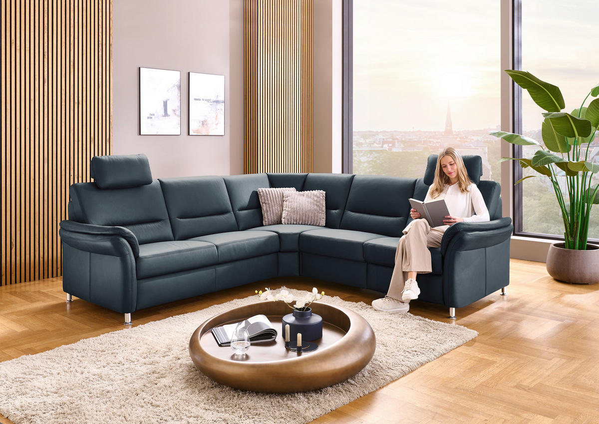 ECKSOFA Beldomo Premium Blaugrau Echtleder  - Blaugrau/Alufarben, KONVENTIONELL, Leder/Metall (262/262cm) - Beldomo Premium