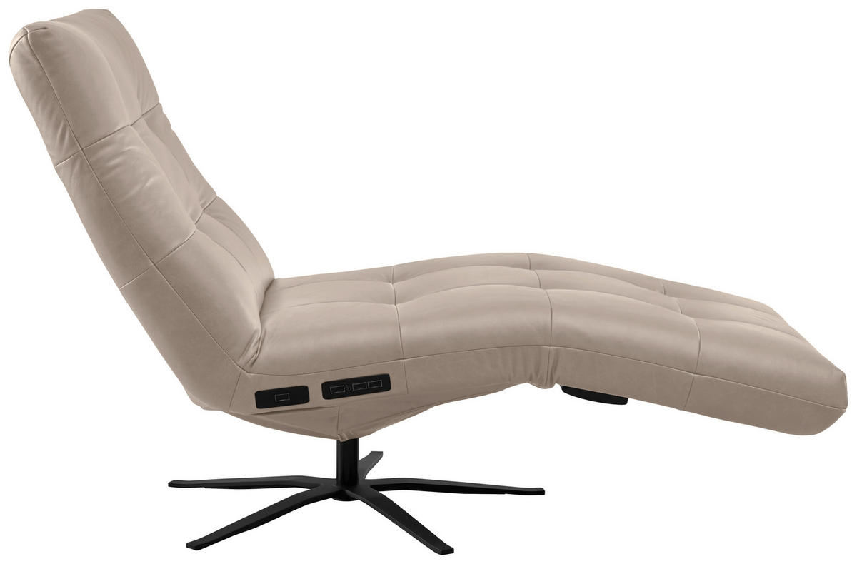 RELAXLIEGE in Echtleder Graubraun  - Graubraun/Schwarz, MODERN, Leder/Metall (82/53-115/156-206cm) - Pure Home Comfort