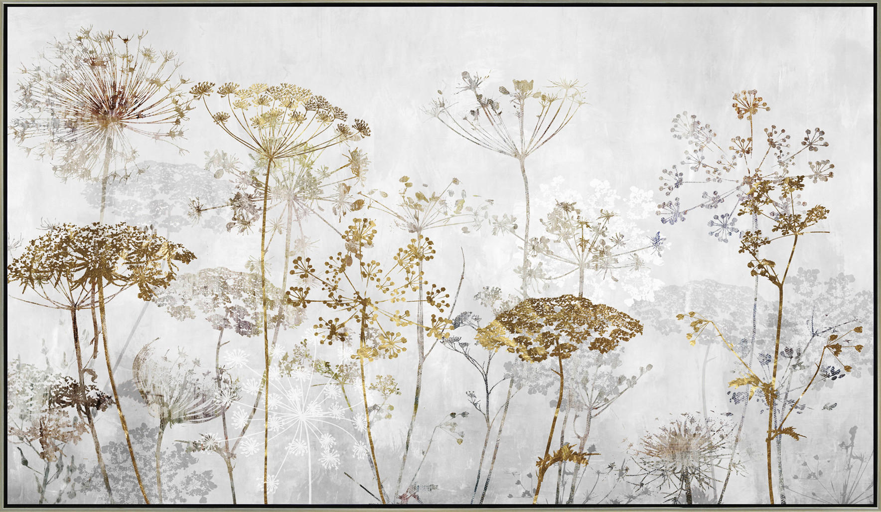 Monee TIŠTĚNÉ OBRAZY NA PLÁTNĚ, květiny, 120/70 cm - hnědá,šedá,barvy zlata - borovice