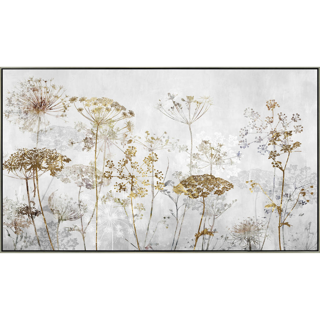 Monee TIŠTĚNÉ OBRAZY NA PLÁTNĚ, květiny, 120/70 cm - hnědá,šedá,barvy zlata - borovice
