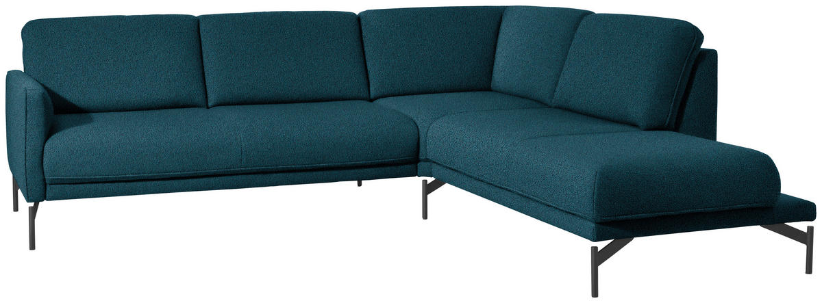 ECKSOFA in Flachgewebe, Struktur Petrol  254/230 cm  - Anthrazit/Petrol, Design, Textil/Metall (254/230cm) - Johann Jakob