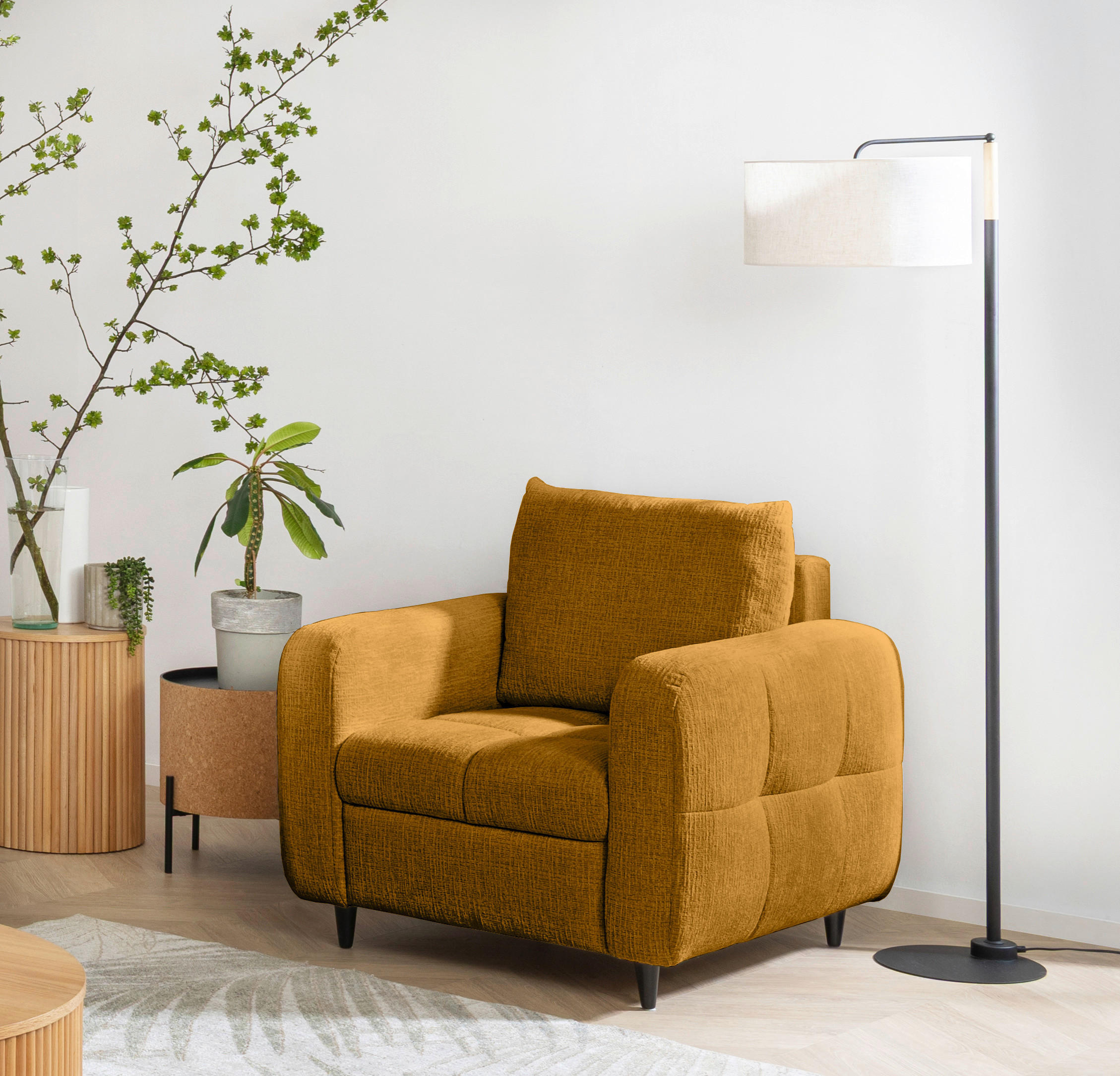 COCKTAILSESSEL Flachgewebe Senfgelb    - Senfgelb/Schwarz, Design, Holz/Textil (90/88/91cm) - Lomoco
