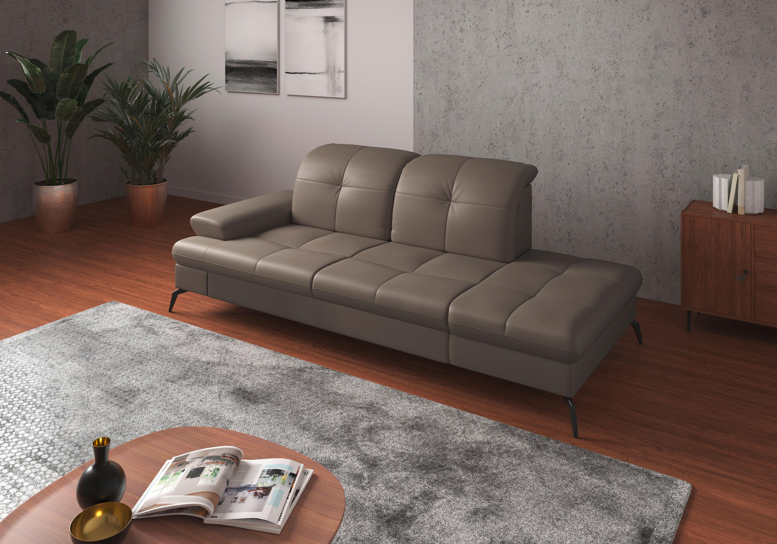 RÉCAMIERE in Echtleder Grau - Schwarz/Grau, Konventionell, Leder/Metall (231/90/122cm) - Sit & More
