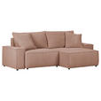 ECKSOFA in Cord Rosa  - Schwarz/Rosa, KONVENTIONELL, Kunststoff/Textil (250/153cm) - Ambia Home