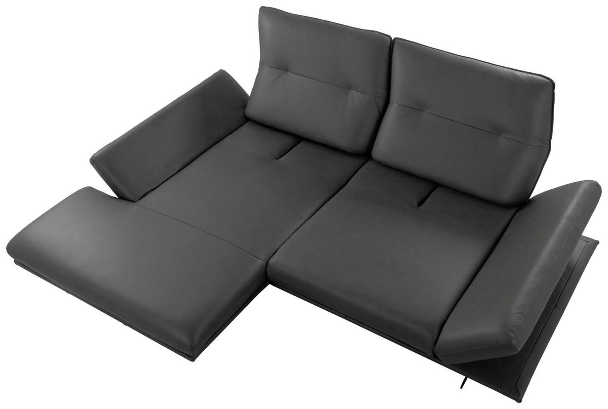 ECKSOFA Dunkelgrau Echtleder Rücken echt, Armteilverstellung, Kopfteilverstellung, Sitztiefenverstellung  - Dunkelgrau/Schwarz, Design, Leder/Metall (160/235cm) - Celina Home