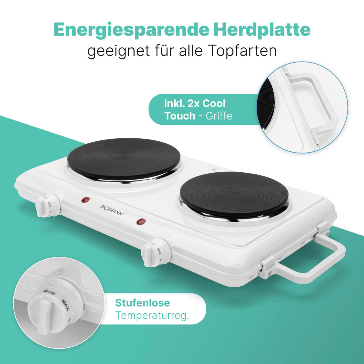 DOPPELKOCHPLATTE  - Weiß, Basics, Metall (57/7/28,5cm) - Bomann