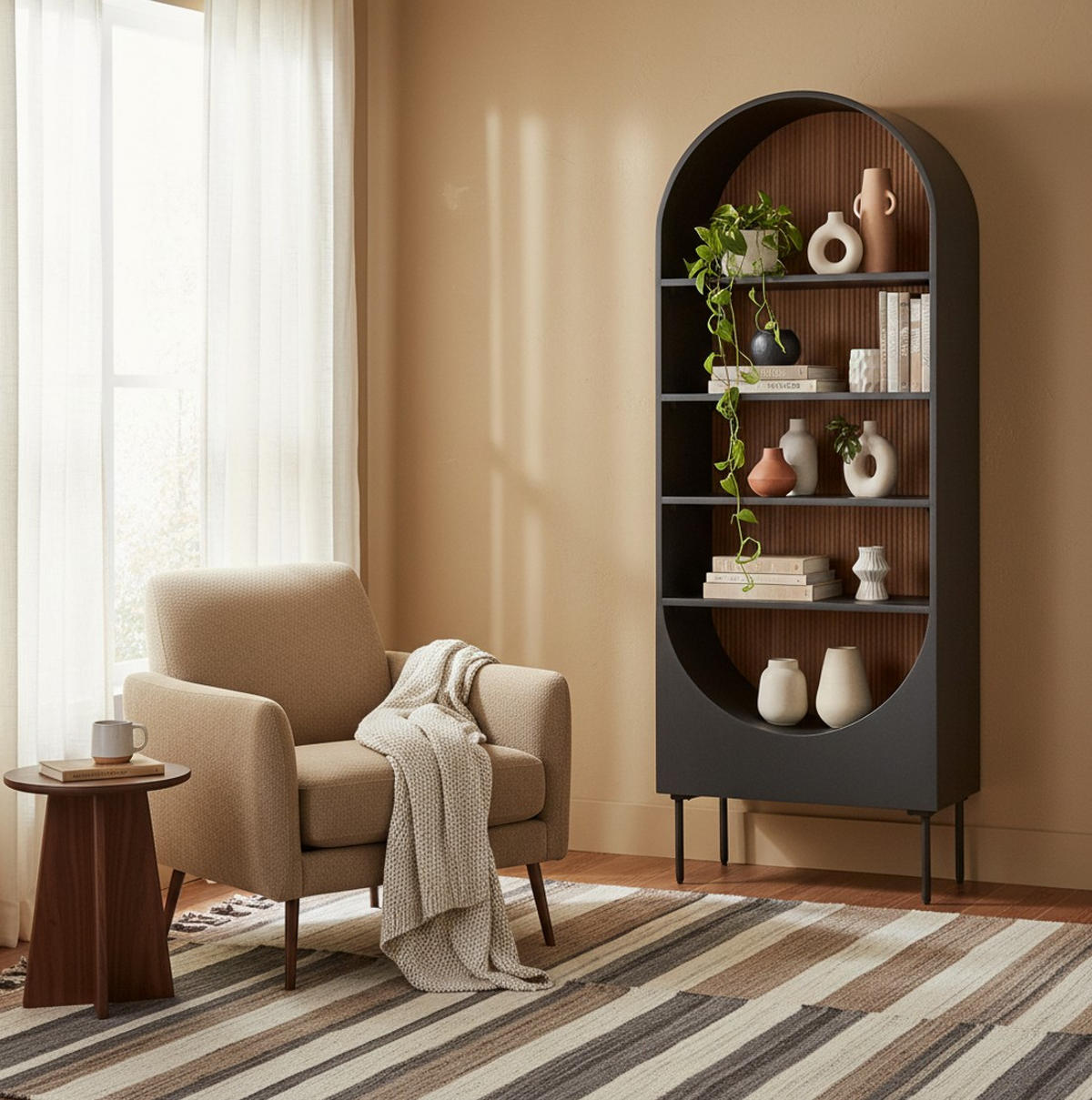 VITRINE  in massiv Akazie Naturfarben, Schwarz  - Schwarz/Naturfarben, KONVENTIONELL, Holz/Metall (63/170/40cm) - Livetastic