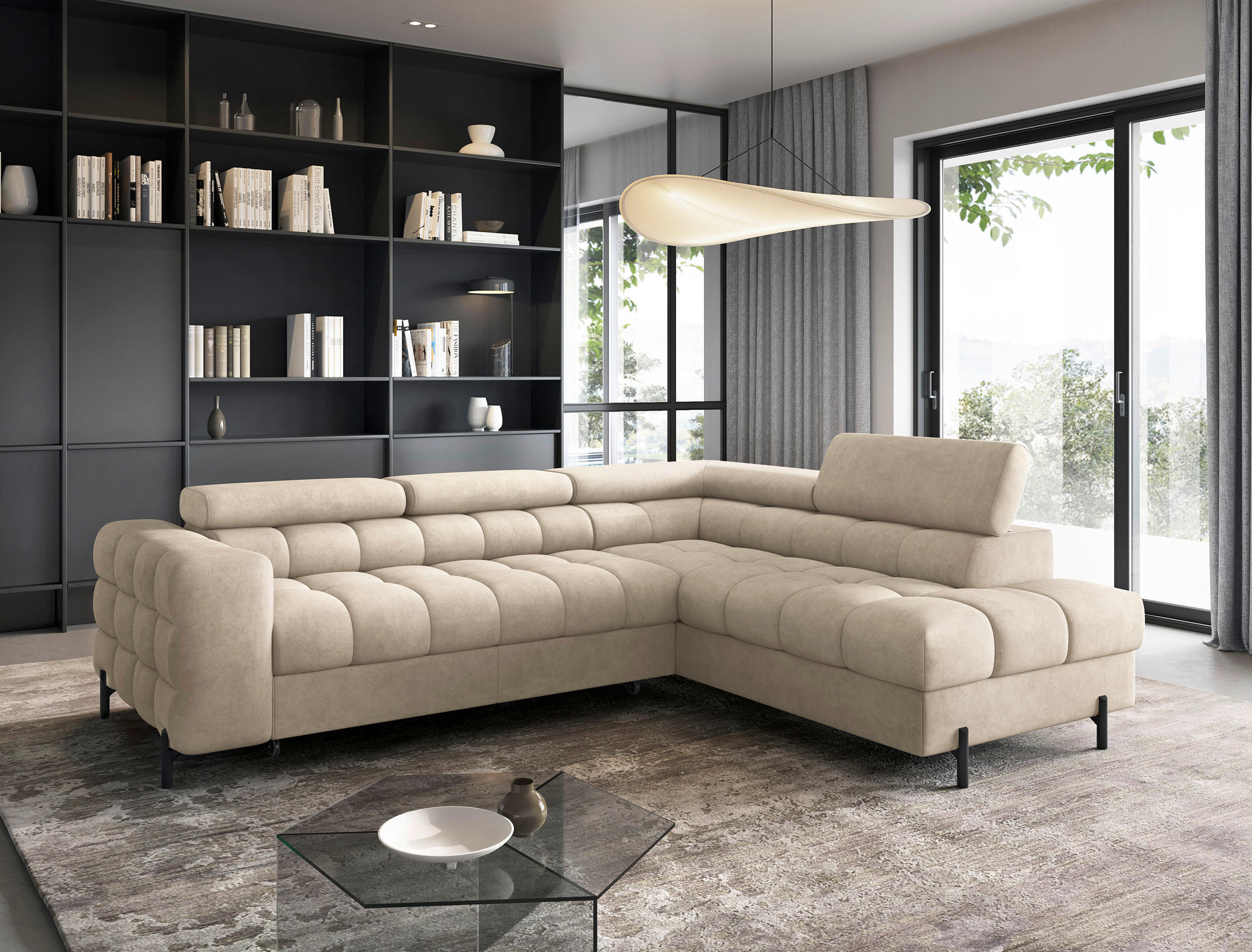 ECKSOFA FERUCCE in Chenille Beige  276/200 cm  - Beige/Schwarz, Design, Textil/Metall (276/200cm) - MID.YOU