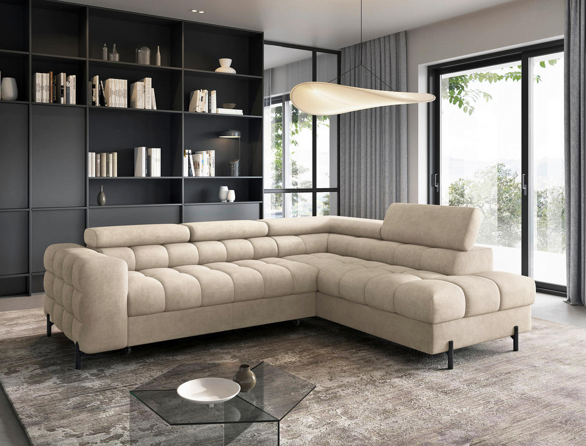 ECKSOFA FERUCCE in Chenille Beige  276/200 cm  - Beige/Schwarz, Design, Textil/Metall (276/200cm) - MID.YOU