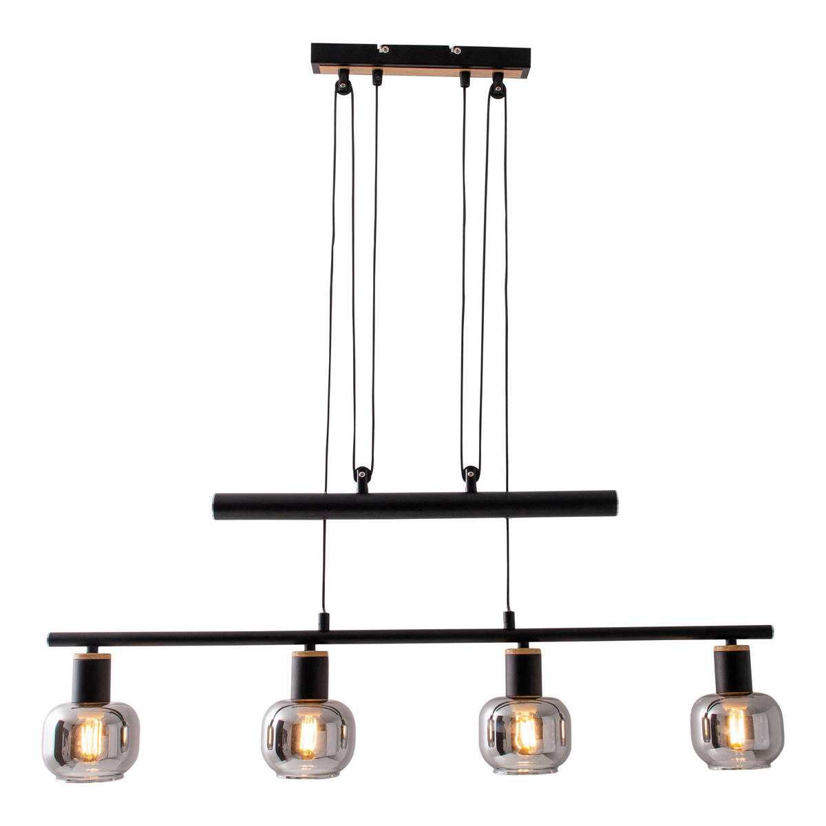 HÄNGELEUCHTE FUMOSO 78/10/100-160 cm   - Schwarz, Design, Glas/Metall (78/10/100-160cm) - Näve