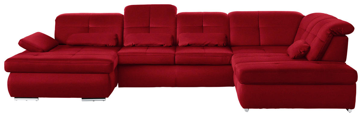 WOHNLANDSCHAFT Mikrofaser Rot  - Chromfarben/Rot, Design, Textil (195/371/260cm) - Beldomo Style