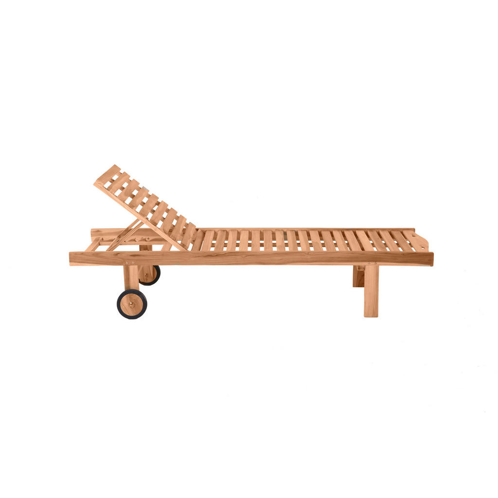 Thumbnail - Gardenson Gartenliege, Natur, Holz, Teakholz, massiv, 65x36x200 cm, Räder am Kopfende, wetterfest, Rückenlehne verstellb...