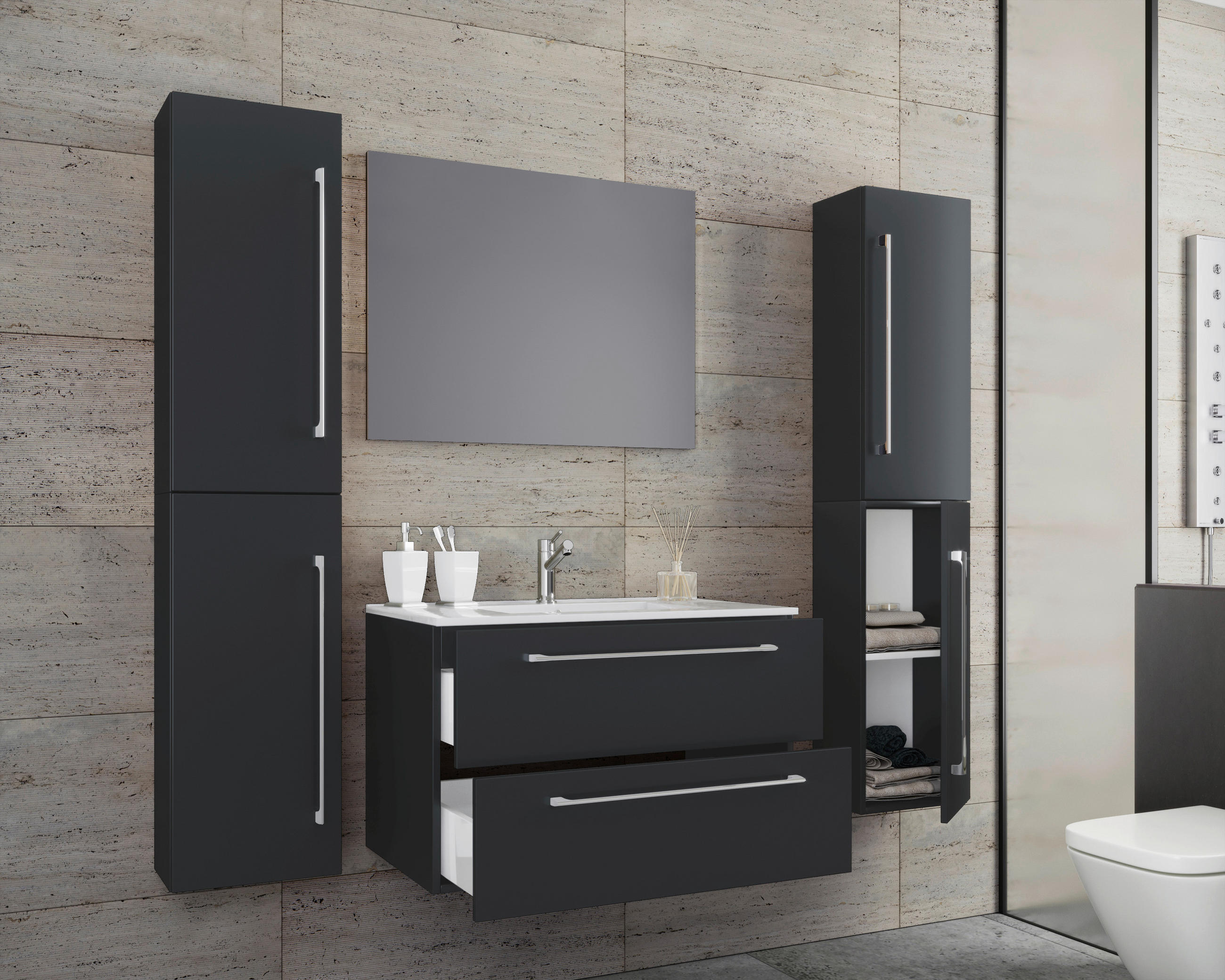 BADEZIMMER  in 147 cm  - Schwarz/Weiß, MODERN, Keramik/Holzwerkstoff (147cm) - MID.YOU