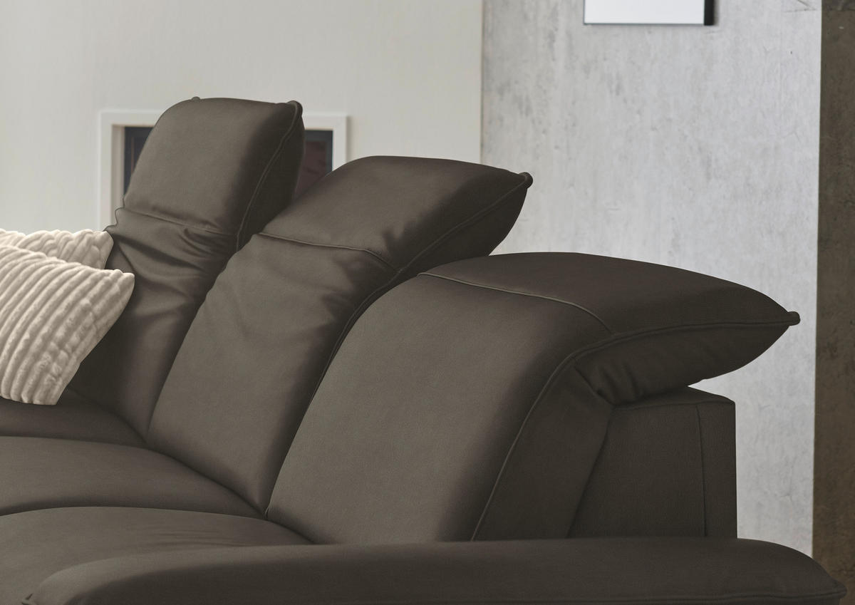 ECKSOFA  Echtleder Graubraun  - Graubraun/Schwarz, Design, Leder/Metall (169/307cm) - Beldomo Premium