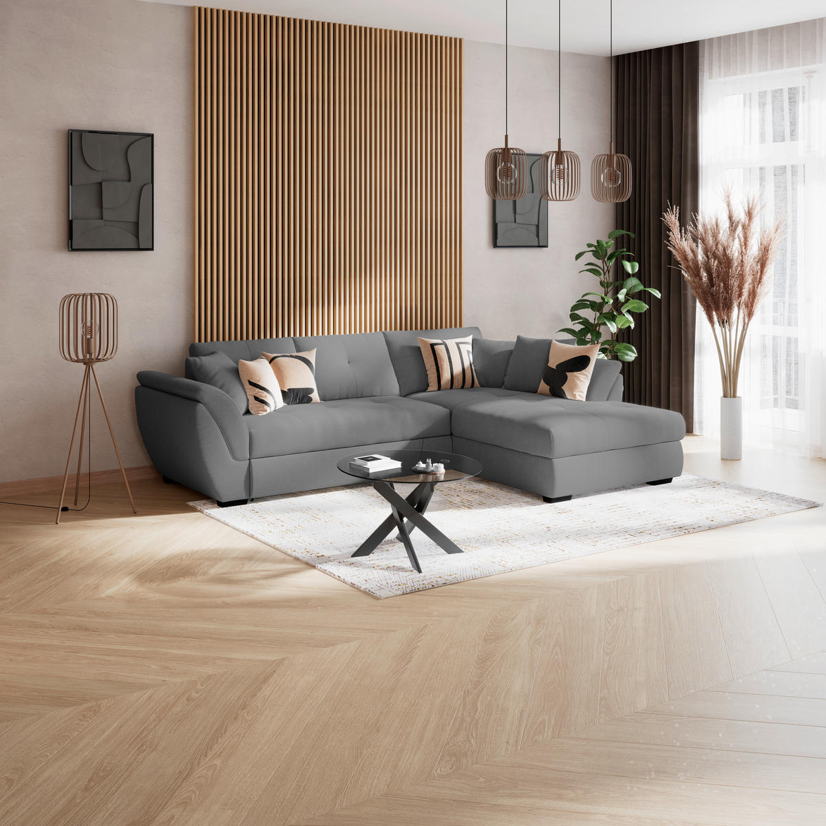 ECKSOFA Anthrazit  - Anthrazit/Schwarz, Konventionell, Textil (278/187cm) - MID.YOU