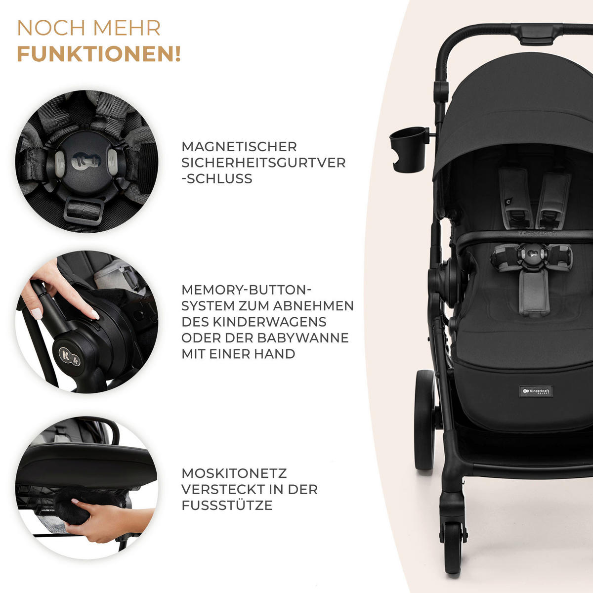 KINDERWAGEN Yoxi 3in1  - Schwarz Hochglanz/Grau, Basics, Kunststoff/Textil (107/59/97cm) - Kinderkraft