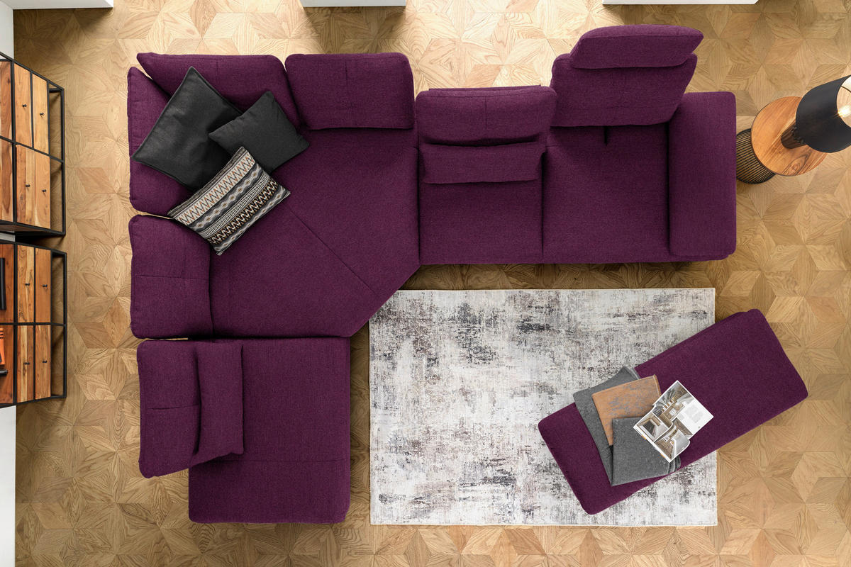 ECKSOFA in Flachgewebe Violett  - Violett/Schwarz, Design, Textil/Metall (271/344cm) - Chilliano