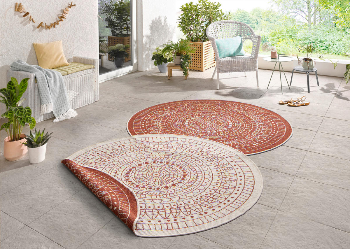 OUTDOORTEPPICH 140 cm Twin Creme, Terracotta  - Terracotta/Creme, Design, Kunststoff (140cm)