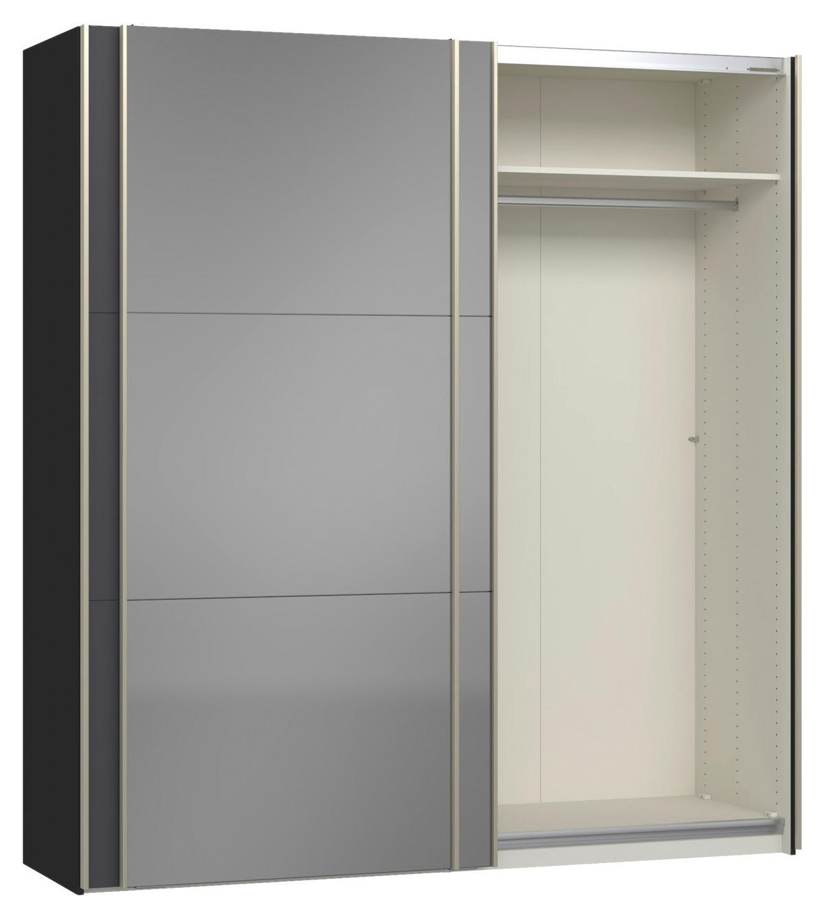 SCHWEBETÜRENSCHRANK 203/220/65 cm 2-türig Anthrazit, Schwarz  - Edelstahlfarben/Anthrazit, Design, Glas/Holzwerkstoff (203/220/65cm) - Jutzler