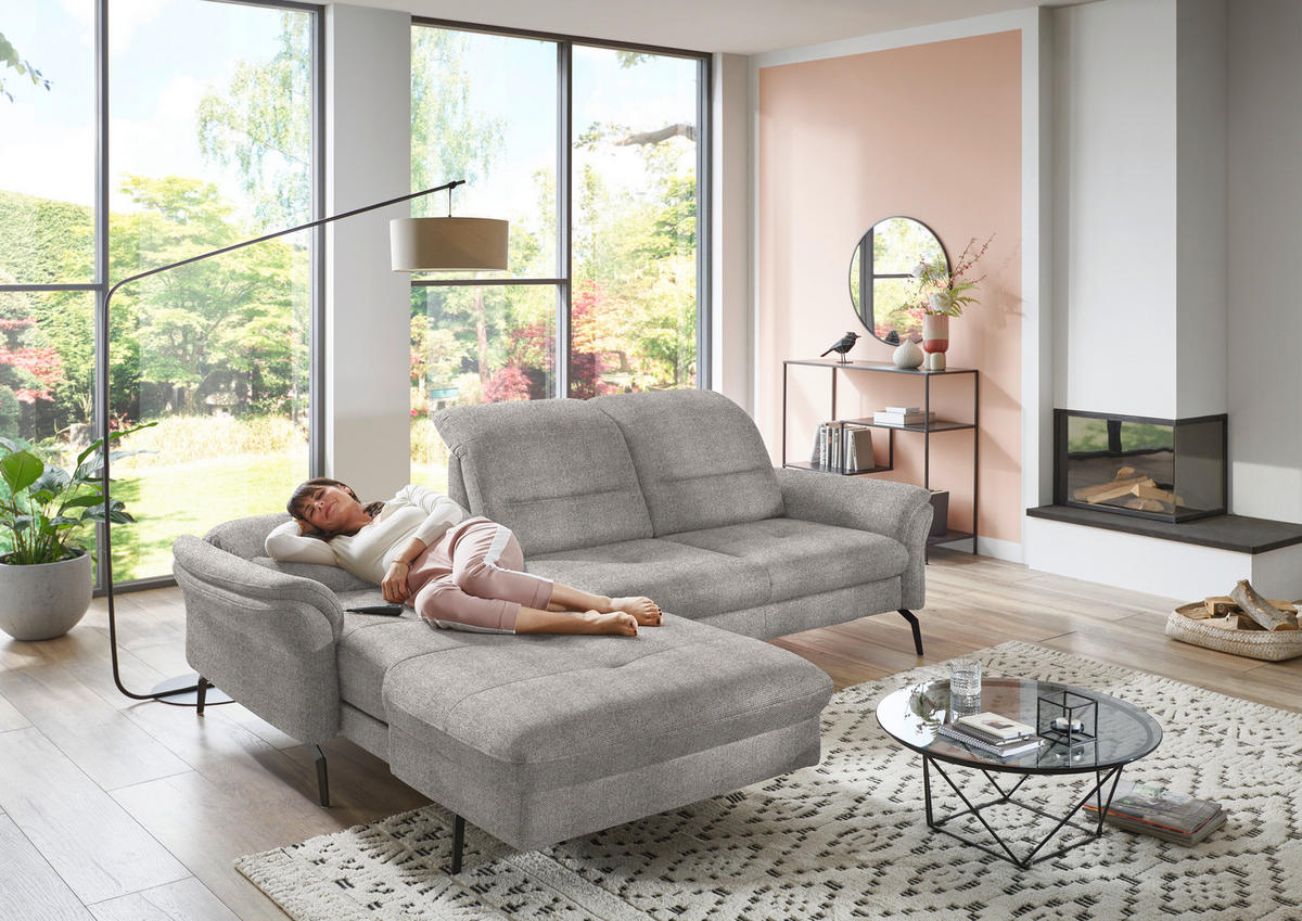 ECKSOFA in Flachgewebe Graubraun  181/260 cm  - Graubraun/Schwarz, KONVENTIONELL, Textil/Metall (181/260cm) - Beldomo Speed