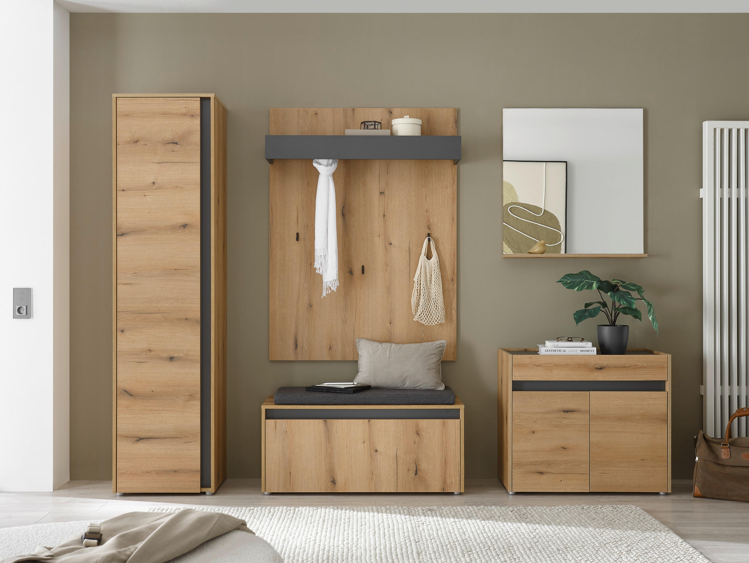 Modante Garderobe Anthrazit, Eiche 260x200x40 cm