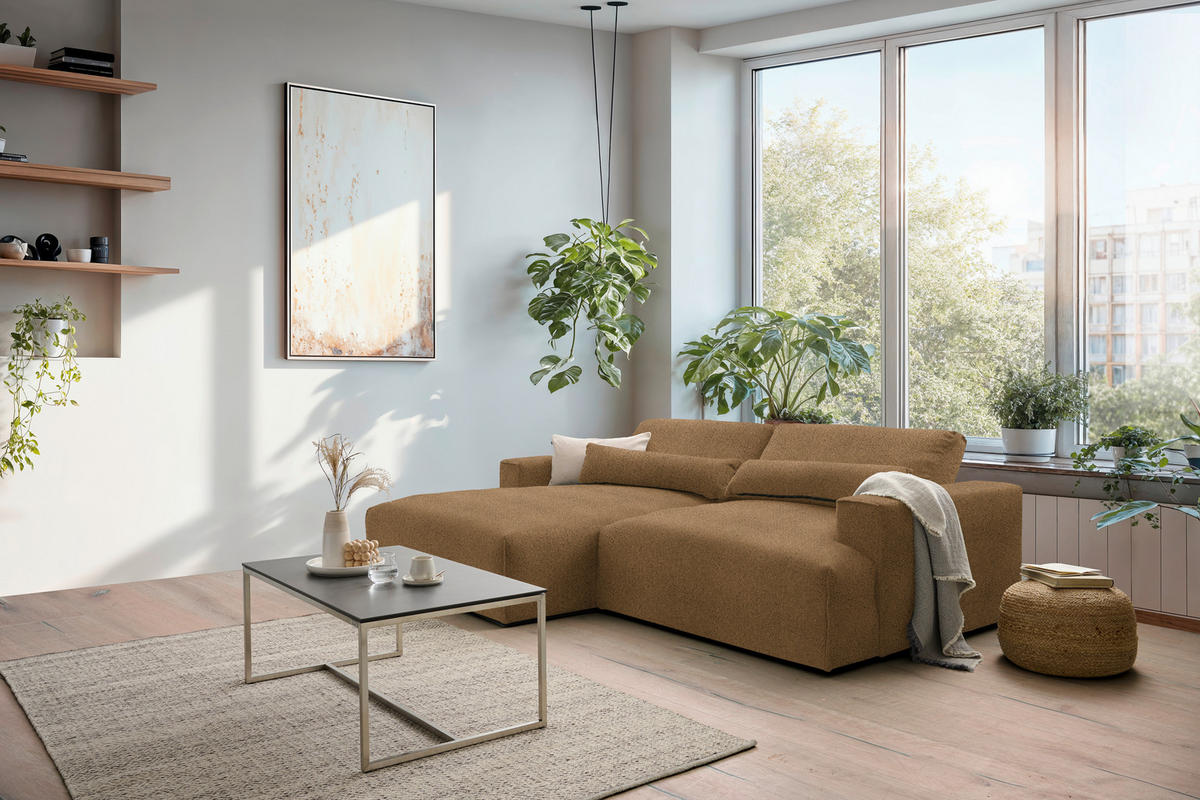 ECKSOFA Chenille Braun  - Schwarz/Braun, Design, Kunststoff/Textil (187/268cm) - Stylife