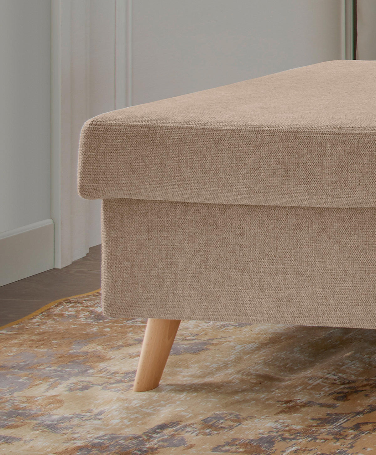 HOCKER Textil Hellbraun  - Hellbraun/Naturfarben, Design, Holz/Textil (61/43/61cm) - P & B