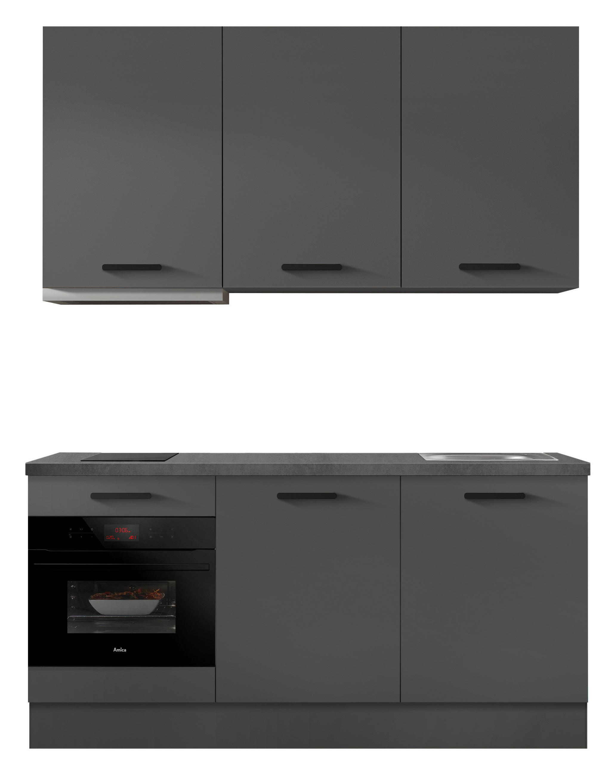 KÜCHENBLOCK 180 cm   in Graphitfarben  - Schieferfarben/Schwarz, Basics, Holzwerkstoff/Metall (180cm) - Impuls