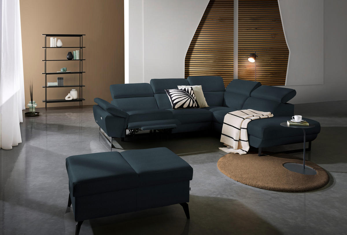 ECKSOFA in Echtleder Dunkelblau  - Schwarz/Dunkelblau, Design, Leder/Metall (281/225cm) - Celina Home