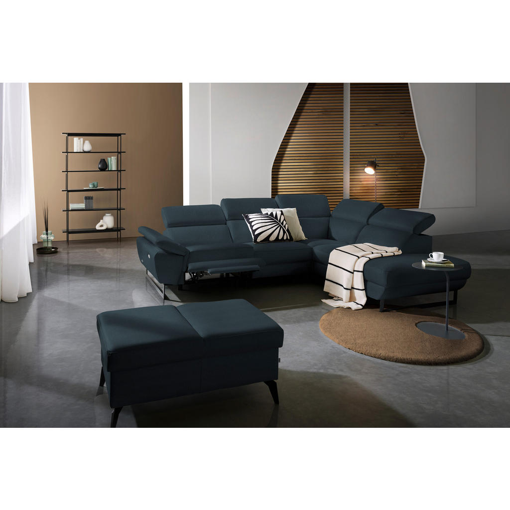 Thumbnail - Celina Home Ecksofa, Dunkelblau, Leder, Echtleder, Rindleder, Spaltleder, 5-Sitzer, Ottomane rechts, L-Form, 281x225 cm,...