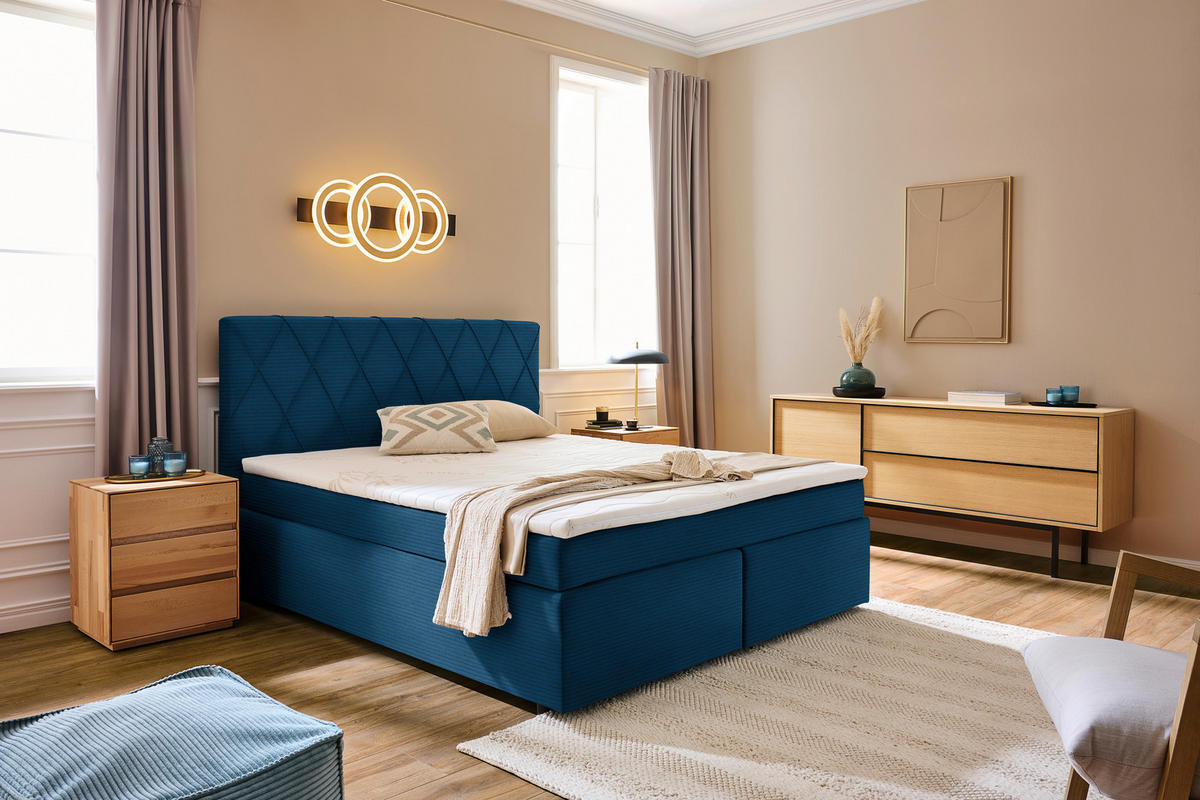 BOXSPRINGBETT 180/200 cm  in Blau  - Blau/Schwarz, Design, Kunststoff/Textil (180/200cm) - Xora