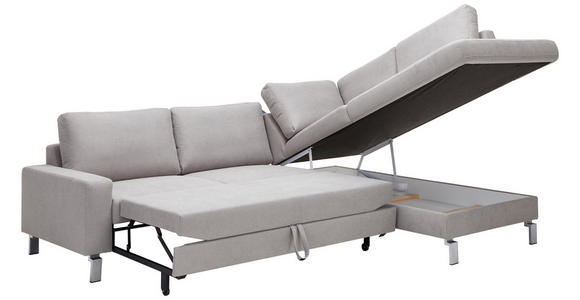 ECKSOFA Hellgrau Flachgewebe  - Chromfarben/Hellgrau, Design, Textil/Metall (276/200cm) - Hom`in