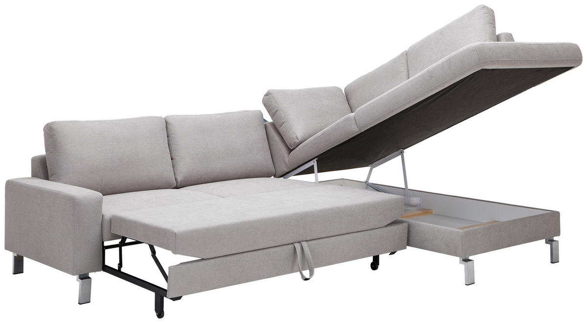ECKSOFA in Flachgewebe Hellgrau  - Chromfarben/Hellgrau, Design, Textil/Metall (276/200cm) - Hom`in