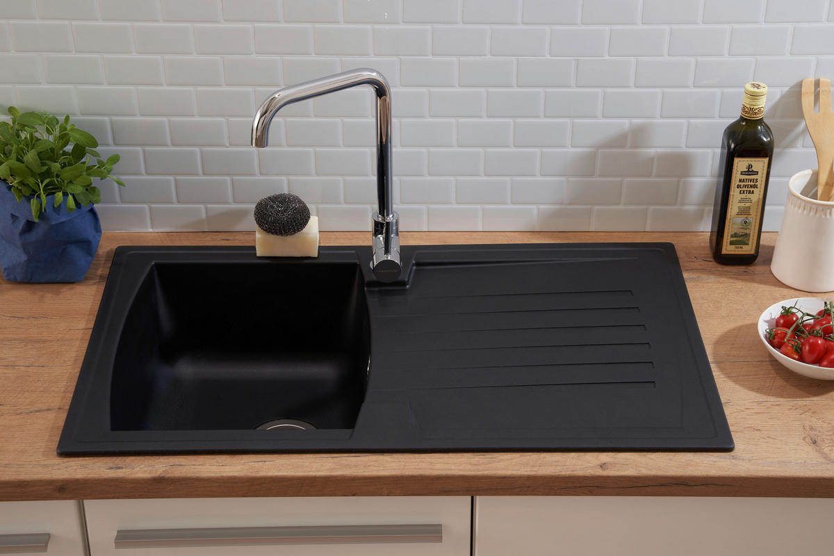 SPÜLE 1712BOSTON86X50S  - Schwarz, Trend, Glas/Kunststoff (86/20/50cm) - Respekta