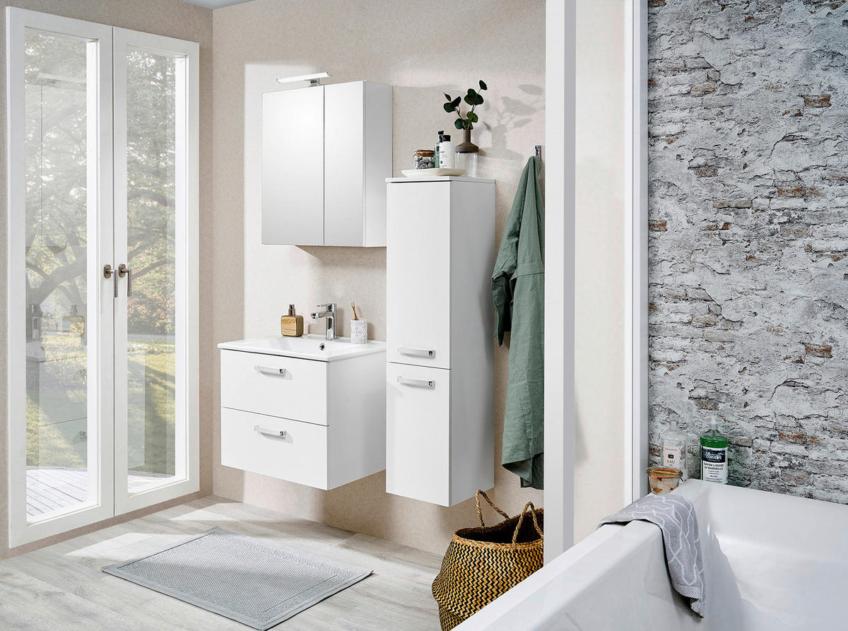 FÜRDŐSZOBABÚTOR - krómszínű/fehér, Design, faalapú anyag/üveg (65cm) - Xora