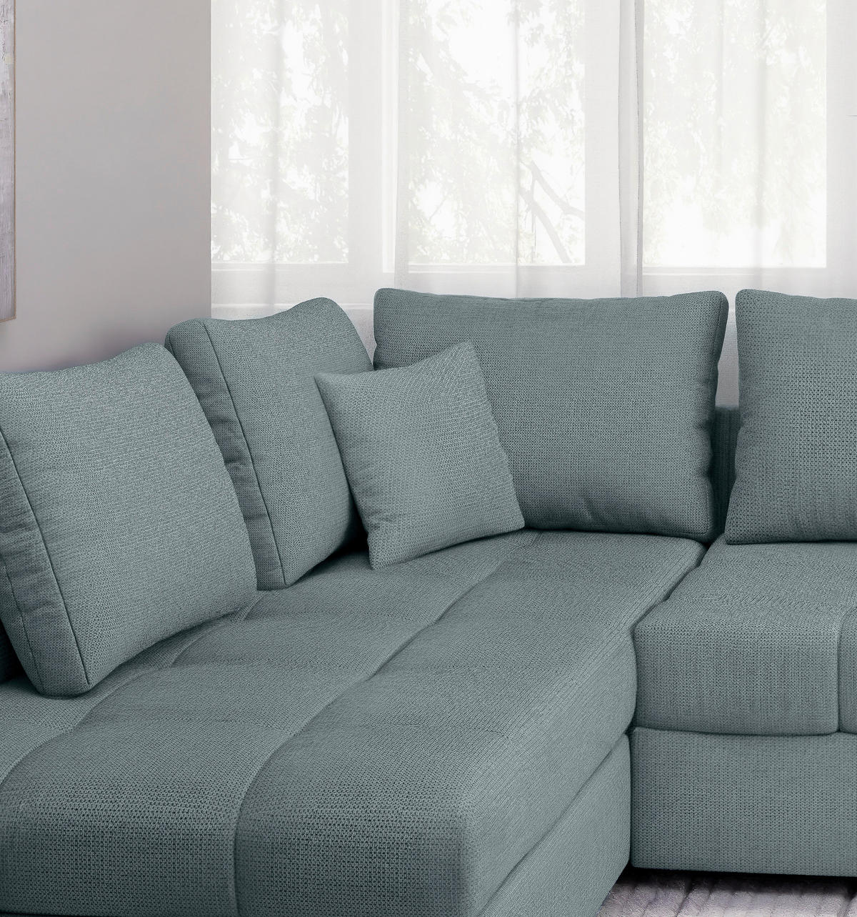 ECKSCHLAFSOFA in Chenille Mintgrün  - Schwarz/Mintgrün, MODERN, Holz/Textil (202/298cm) - MID.YOU